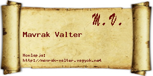 Mavrak Valter névjegykártya
